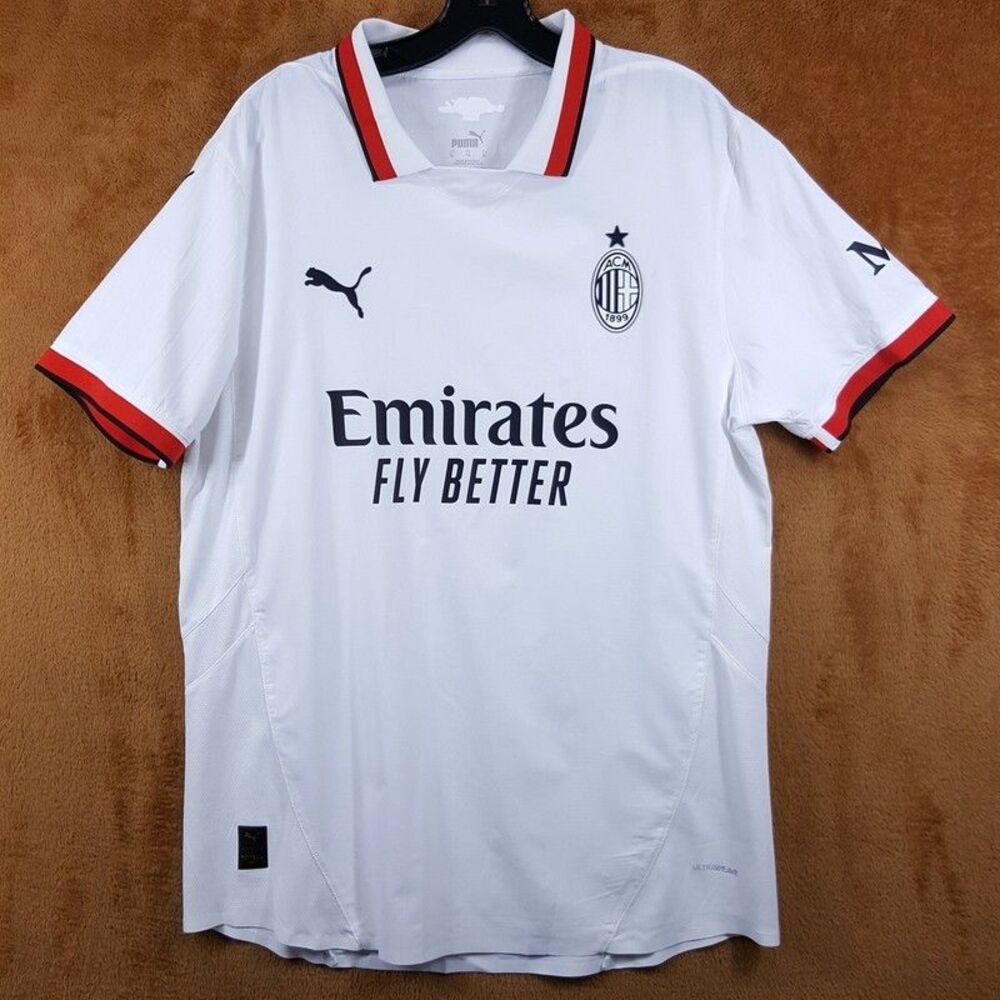 Puma ACM Mens XL White AC Milan Emirates Fly Better Soccer Futbol Jersey $140